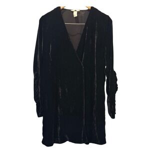 H&M‎ Black Velvet Faux Wrap Long Sleeve Dress/Jacket Womens Size 10 Whimsigoth